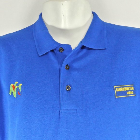 NINTENDO 64 Blockbuster Video Vintage Employee Uniform Polo Shirt Blue S Small - Picture 2 of 11